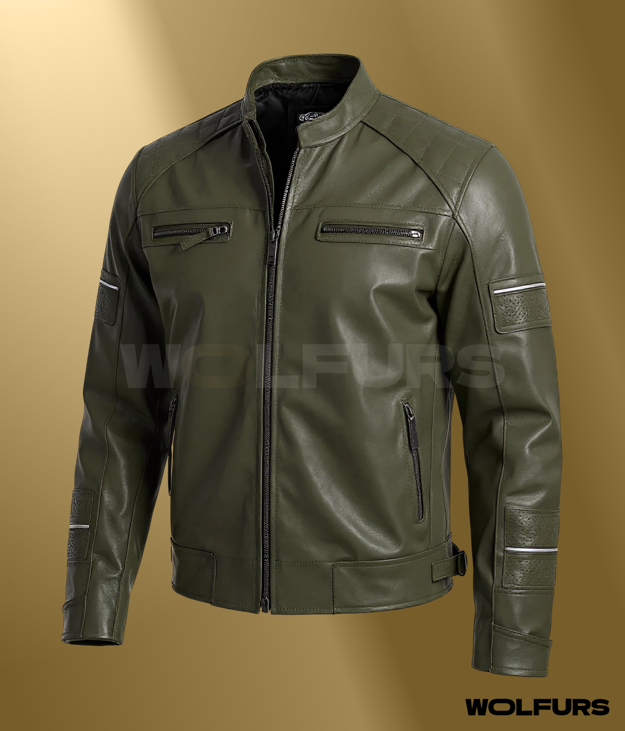 Olive Green Café Racer Leather Jacket